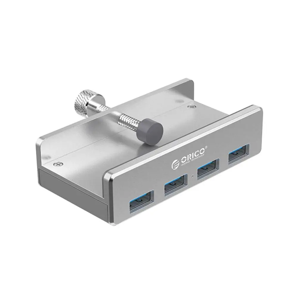 Orico с зажимом, 4 порта, USB 3,0, концентратор, алюминиевый сплав, с зажимом, портативный размер, зарядное устройство для путешествий, зарядная станция для ноутбука - Цвет: Серебристый