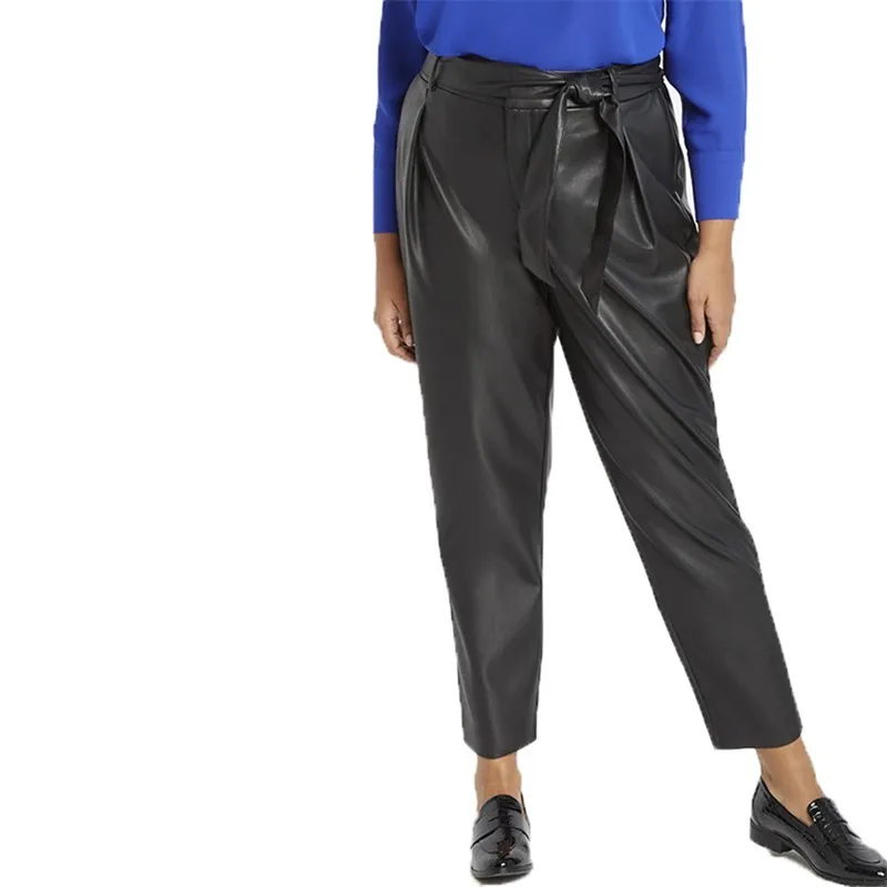 

Autumn Plus Size Fashion Loose Solid Color 3XL-7XL Large Size Faux Leather Overweight Woman Casual Harem Pants Lady PU Trousers
