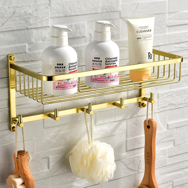 Gold Bathroom Shelf Hanging Basket Kitchen Wall Shelves Shower