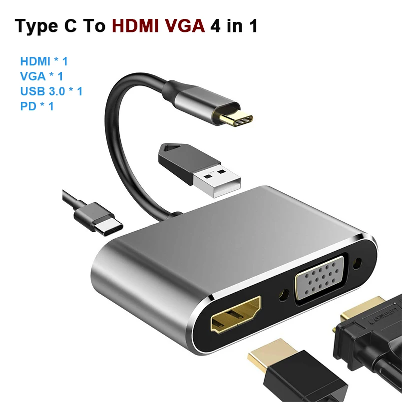 tipo c para Daul Adaptador para Macbook Hdmi-compatível com 4k pd Hub Nintendo Samsung s9 Dex Huawei P20 Xioami 10 tv Vga Usb c 3.0 87w 11 vga usb c 3.0 87w pd hub