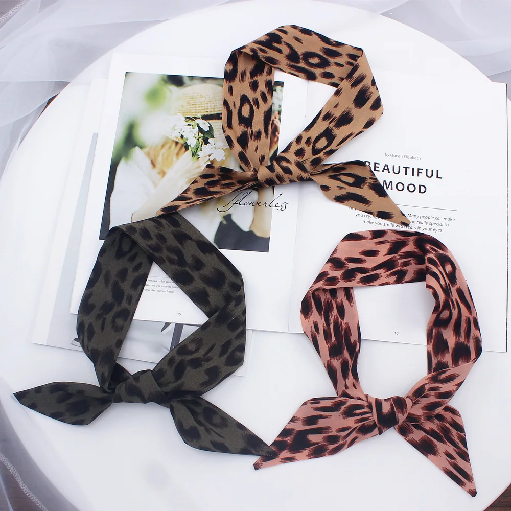 

New Handle Bag Ribbons Brand Small Silk Scarf Leopard /Women Fashion Head Scarf Small Long Skinny Scarves Wholesale