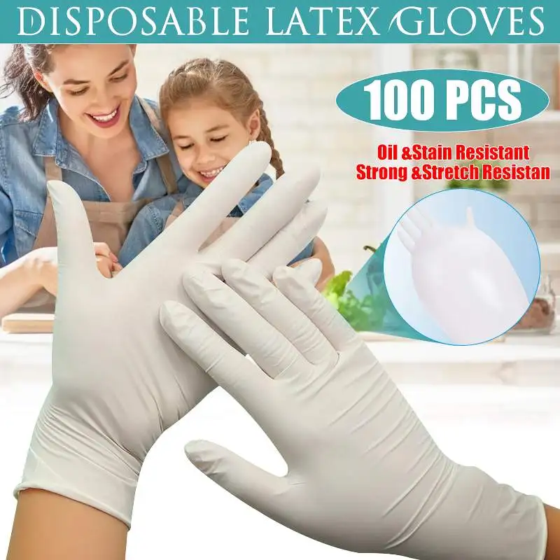 

100Pcs Disposable Latex Gloves For Home Cleaning Food/Rubber/Garden Gloves Universal For Left and Right Hand