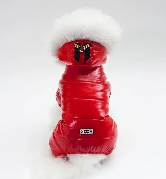 Водонепроницаемая зимняя одежда для собак, теплое плюшевое пальто для питомцев, куртка, комбинезон на четыре ноги, одежда для маленьких собак, костюм для собак, одежда - Цвет: red