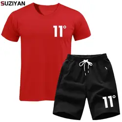 Мужские шорты наборы 11 градусов принт мужские футболки Наборы Лето горячая Распродажа хлопок удобные с короткими рукавами футболка Homme