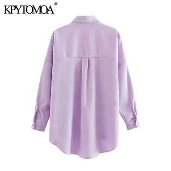 KPYTOMOA Women 2020 Fashion Pockets Oversized Corduroy Shirts Vintage Long Sleeve Asymmetric Loose Female Blouses Chic Tops 2