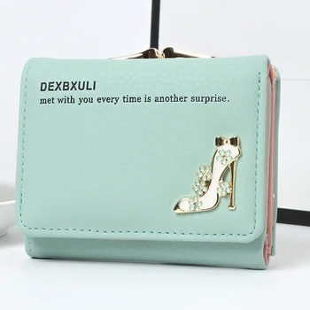 

Short Wallet Women Multi-card Three Fold Tick Buckle Cute Purse Cards Bag High Heels Design Coin Holder for Student Girls Useful