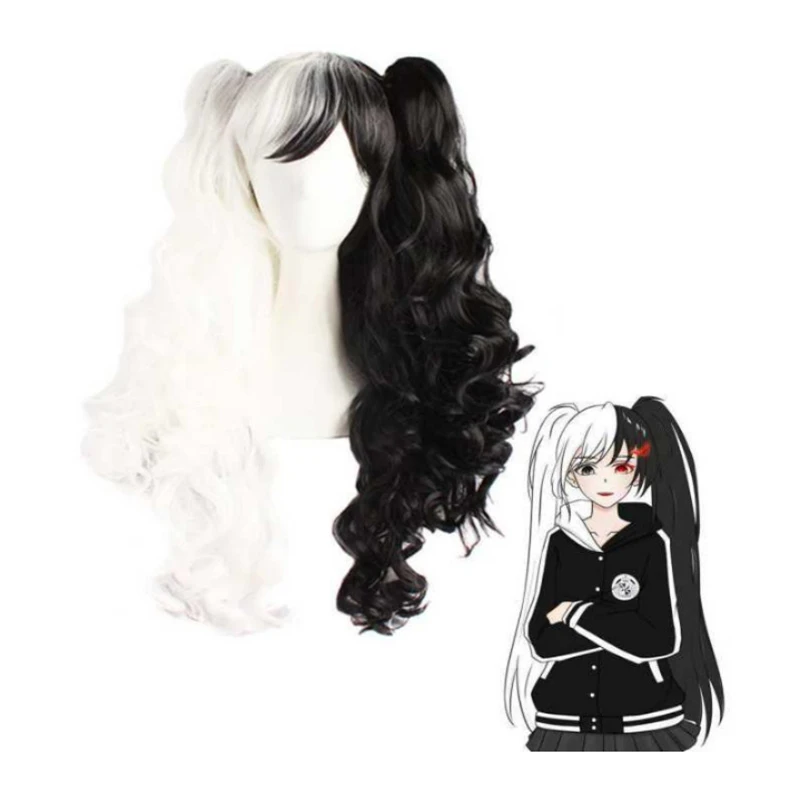 

Dangan Ronpa Monokuma Wig Cosplay Costume Danganronpa Long Ponytails Curly Heat Resistant Synthetic Hair Women Role Play Wigs