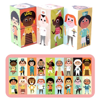 

2020 New 6pcs Wooden Building Blocks Puzzle Montessori Learning Education 3d Creative Characters Toys for Children Gift