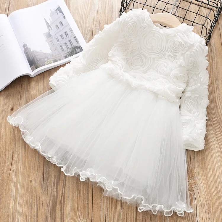 Winter Flower Girls Dress for Kids White Princess Dresses Elegant Wedding Dress for Girls Birthday Party Dresses Autumn Vestidos