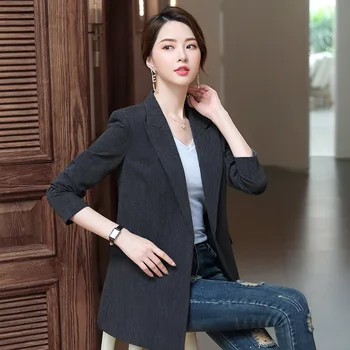 

Women's jacket female 2019 autumn new casual fashion temperament slim slimming wild long section lace suit suit clothes