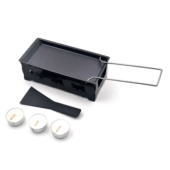 

Non-Stick Raclette Grill Set, Mini Cheese Melting Pan with Foldable Wooden Handle, Cheese Spatula, Heated By Candlelight