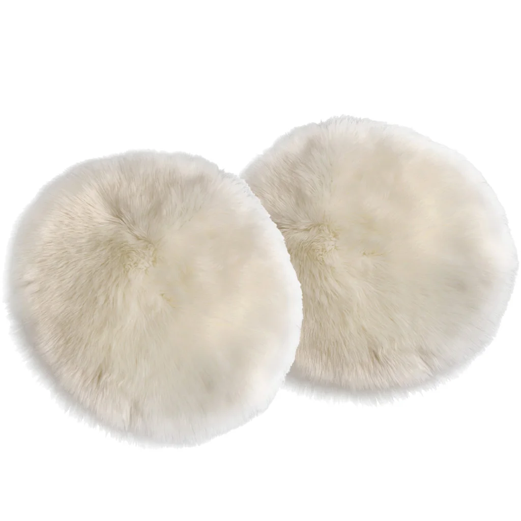 2pcs Round Faux Fur Seat Cushion Pad, Artificial Sheepskin Floor Area Rug, Home Car Decoration