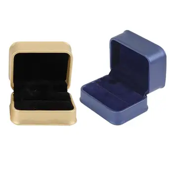 

2pcs Premium Jewelry Boxes Charming Gift Boxes PU Jewelry Gift Case for Wedding Banquet Party (Ring Box, Golden, Blue)