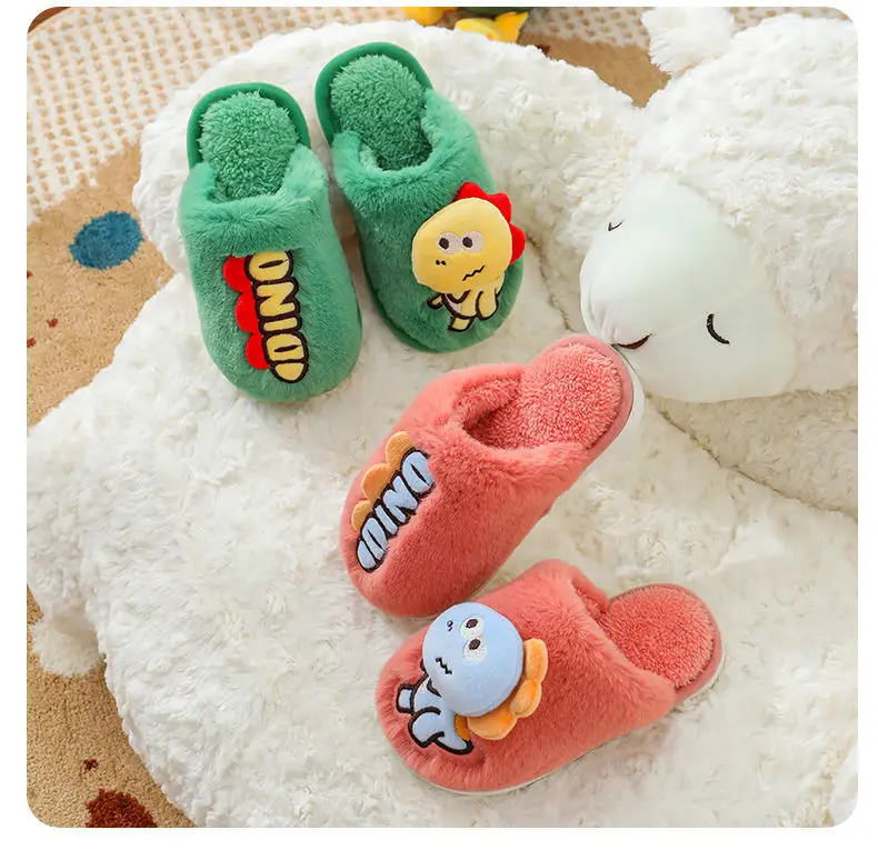 bata children's sandals New Cute Little Dinosaur Baby Slippers Winter Warm Kids Furry Cotton Slippers Boys Girls Soft Anti-Slip Home Slipper Comfort best leather shoes