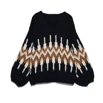 

SONDR Printed Knitting Pullovers Sweater Loose Fit Round Neck Long Sleeve Women New Fashion Tide Spring Autumn 2020