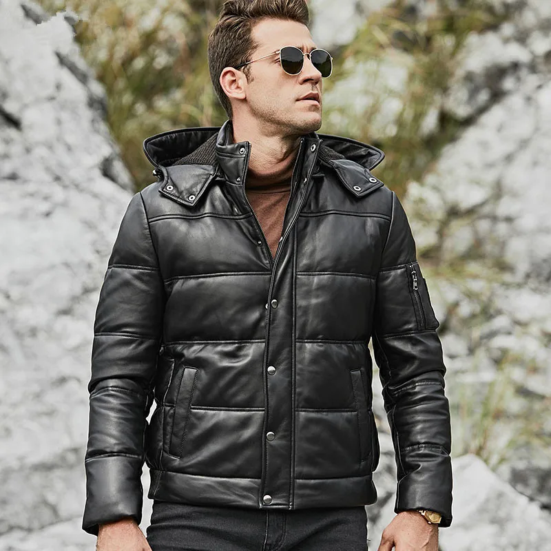 

Leather Jacket Men Sheepskin Geunine Leather Jacket Men Plus Size Duck Down Winter Coat for Mens Clothing Casacos 153 YY767