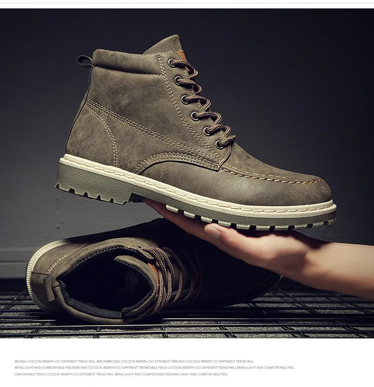 Мужские ботинки; повседневная обувь из высококачественной кожи; сезон осень-зима; рабочие ботинки в стиле ретро; обувь на платформе из водонепроницаемого материала с нескользящей подошвой
