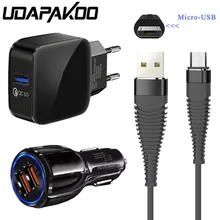 QC 3,0 быстрое зарядное устройство автомобильное зарядное устройство с разъемом микро-usb 1 м для samsung galaxy j3 j5 j7 J4 J6 J8 Oukitel C8 X8 honor 7a 7x 7c чехол для телефона