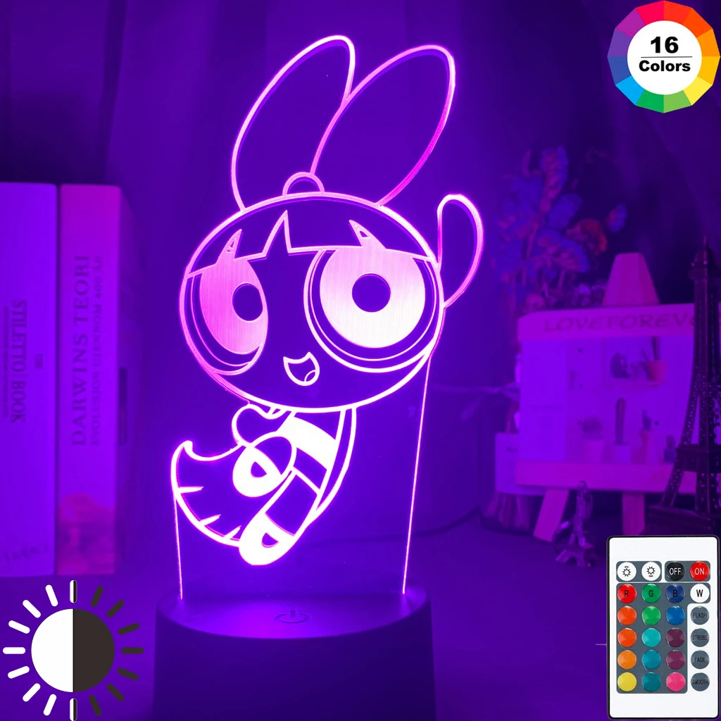Детский ночной Светильник Powerpuff для девочек, фигурка цветы, ночной Светильник для детей, для девочек, украшение для спальни, USB Батарея, ночная лампа, прикроватная
