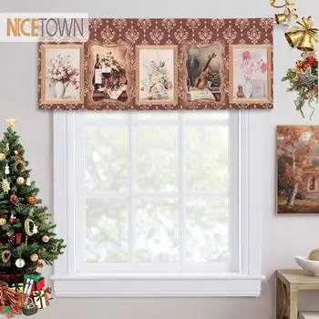 

NICETOWN 1PC Rod Pocket Printed Short Curtains Valance Tie Small Window Drapes Roman Tulle Kitchen Cafe decorative living room