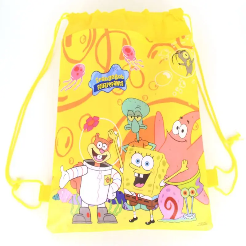 

Decoration Events Party SpongeBob Theme Baby Shower Mochila Boys Kids Favors Happy Birthday Yellow Drawstring Gifts Bags 1pcs