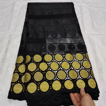

Gold/Black Circle Cotton African Laces Fabric 2019 High Quality Lace French Swiss voile Embroidery Lace Fabric 5Yards Wedding QZ