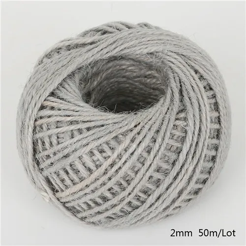Light gray 50 м/рулон диаметр 2 мм лента из мешковины 17 цветов натуральный джутовый шпагат мешочная нить пеньковая веревка упаковка для свадебного подарка шнуры швейная нить - Цвет: Light gray