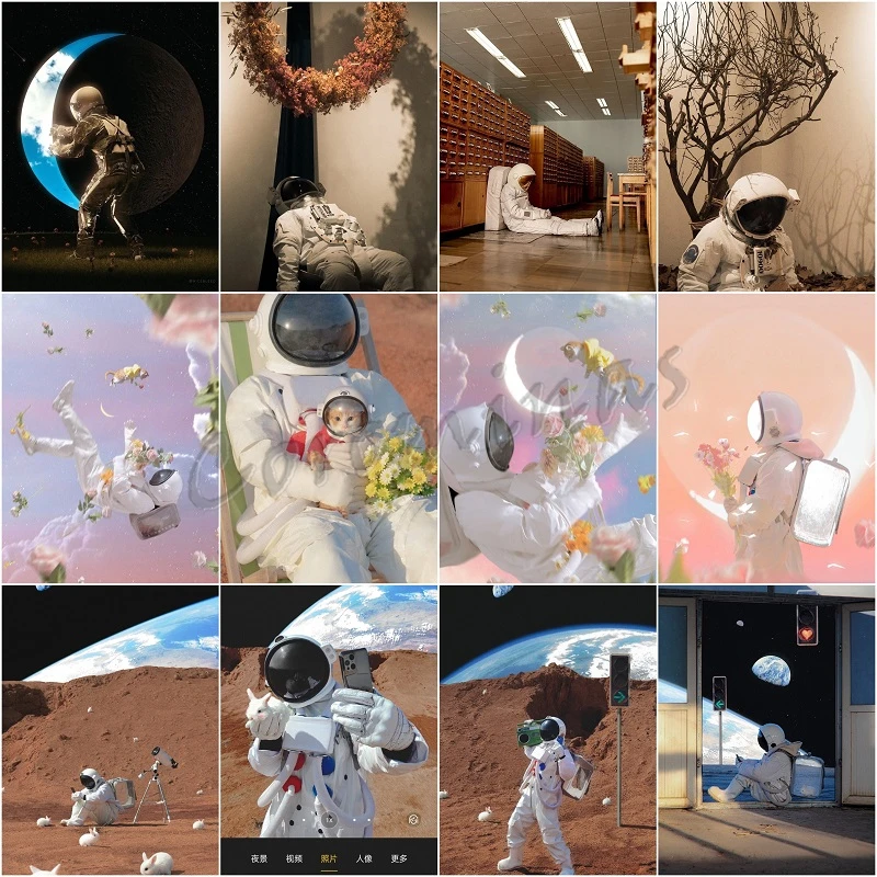 

5D Diamond Painting Astronaut's Floral World Romantic Full Drill Embroidery Cross Stitch Space Exploration Mosaic Kit Decor Gift