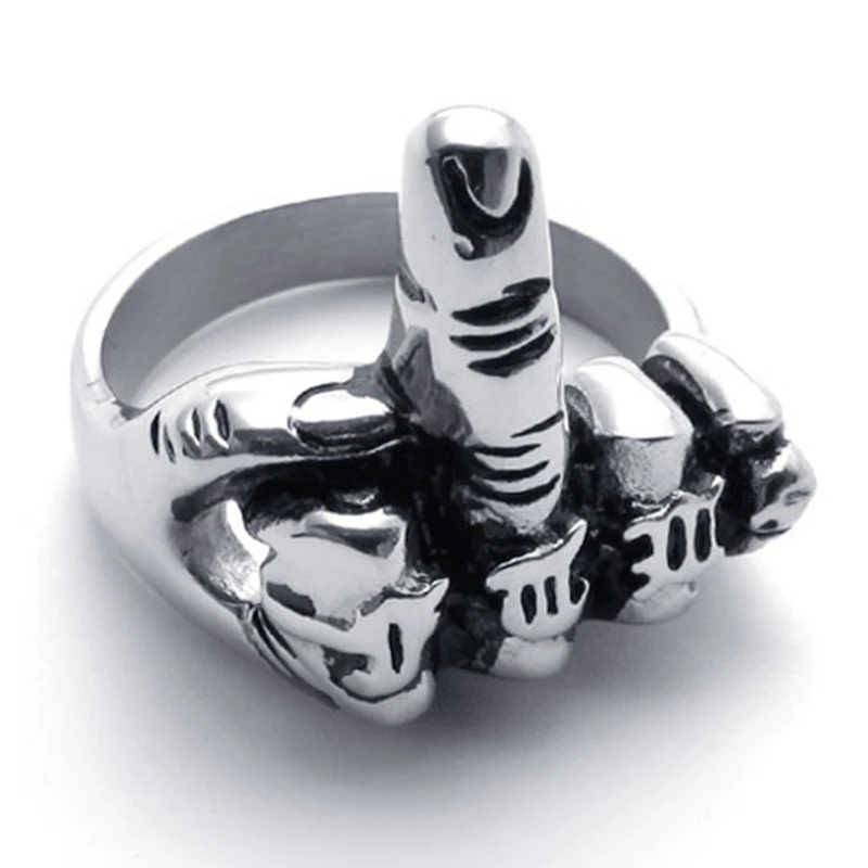 Rock Style Ring Vertical Middle Finger Pattern Jewelry Ring For Men finger ring