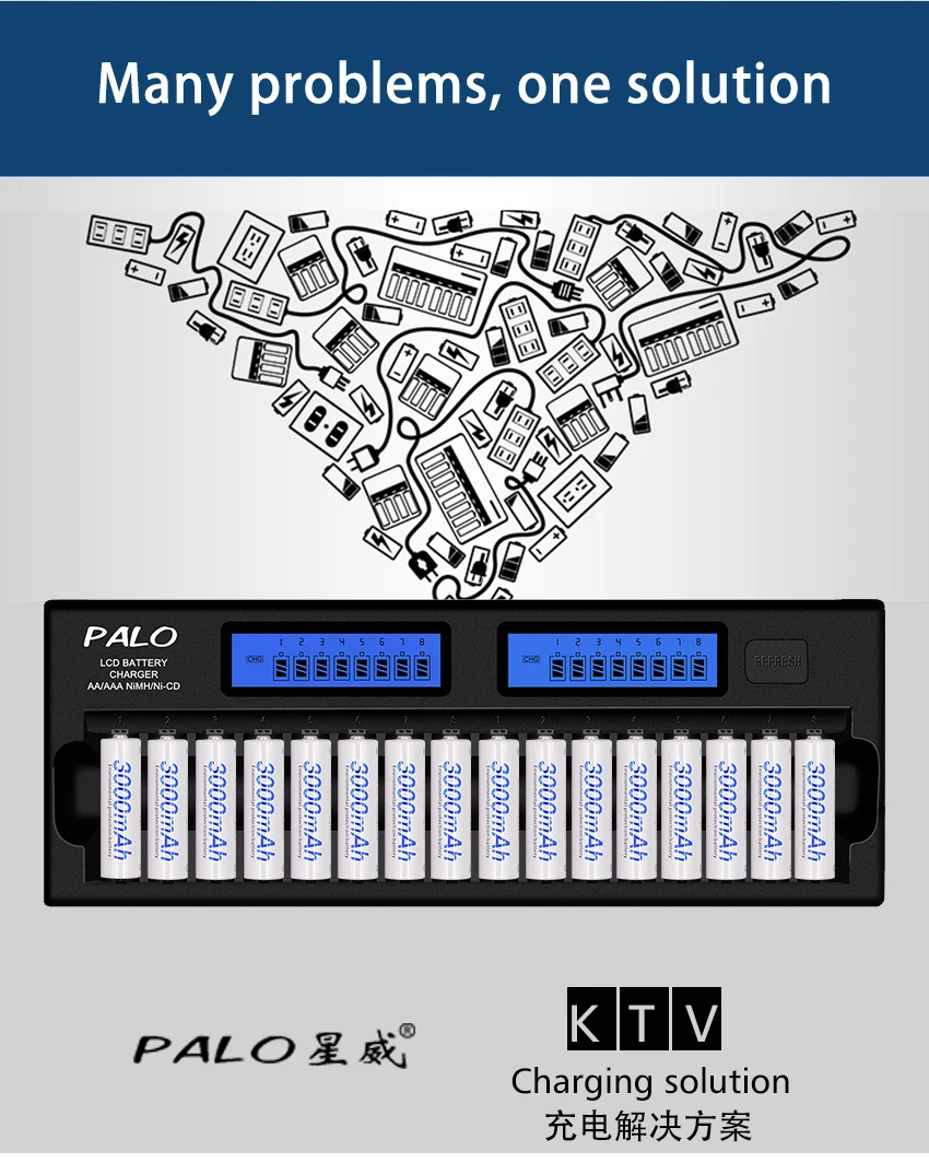 PALO 16 слот AA AAA Зарядное устройство быстрой разрядки ИС, ЖК-экраны защиты интеллигентая(ый) Быстрый Батарея Зарядное устройство для 1,2 V AA, AAA, никель-металл-гидридных и никель-кадмиевых типов аккумуляторов Батарея