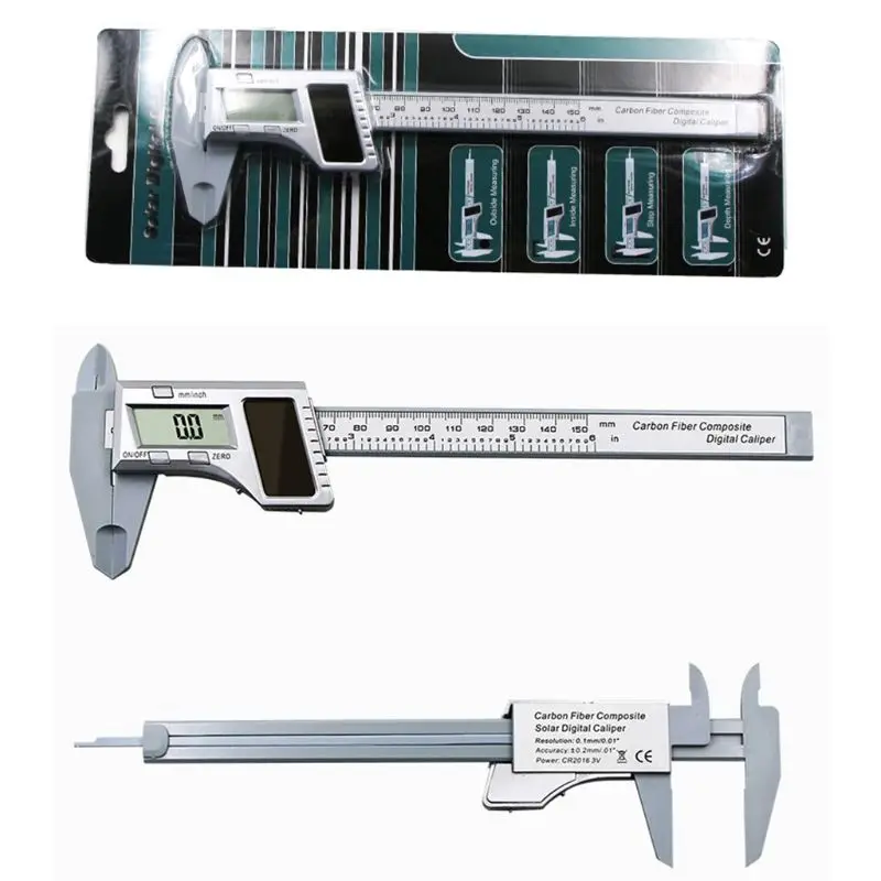 

OOTDTY Solar Power Electronic Digital Vernier Caliper LCD Mini Gauge Micrometer 0-150mm High Quality 63HF