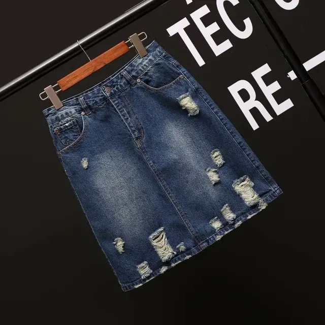 

2018 Spring And Summer New Style Korean-style Fashion Slim Fit with Holes One-step Skirt Female Jeans Skirt Women's Skirt