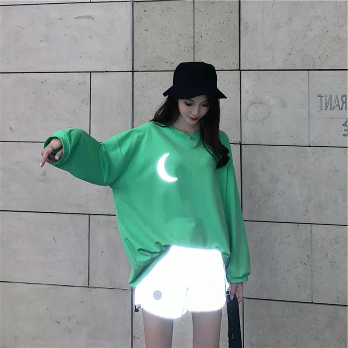 

Spring&Autumn Kpop Reflective Moon Loose Fit Hoodie Long Sleeve O Neck Thin Online Celebrity Sweatshirt Free Shipping 2020