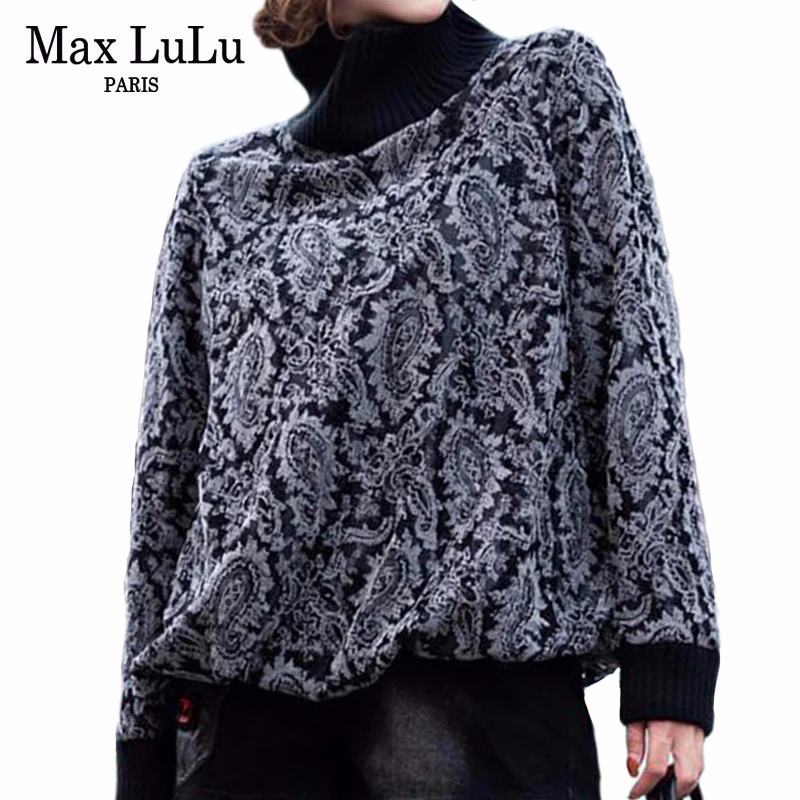 Max LuLu, модная Корейская зимняя одежда, женские свободные топы, футболки, женские трикотажные футболки с принтом, повседневная водолазка, теплая одежда