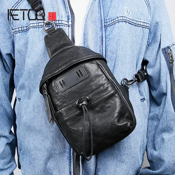 

AETOO Leather trendmen's chest bag, simple personality mini men's bag, leather retro shoulder bag
