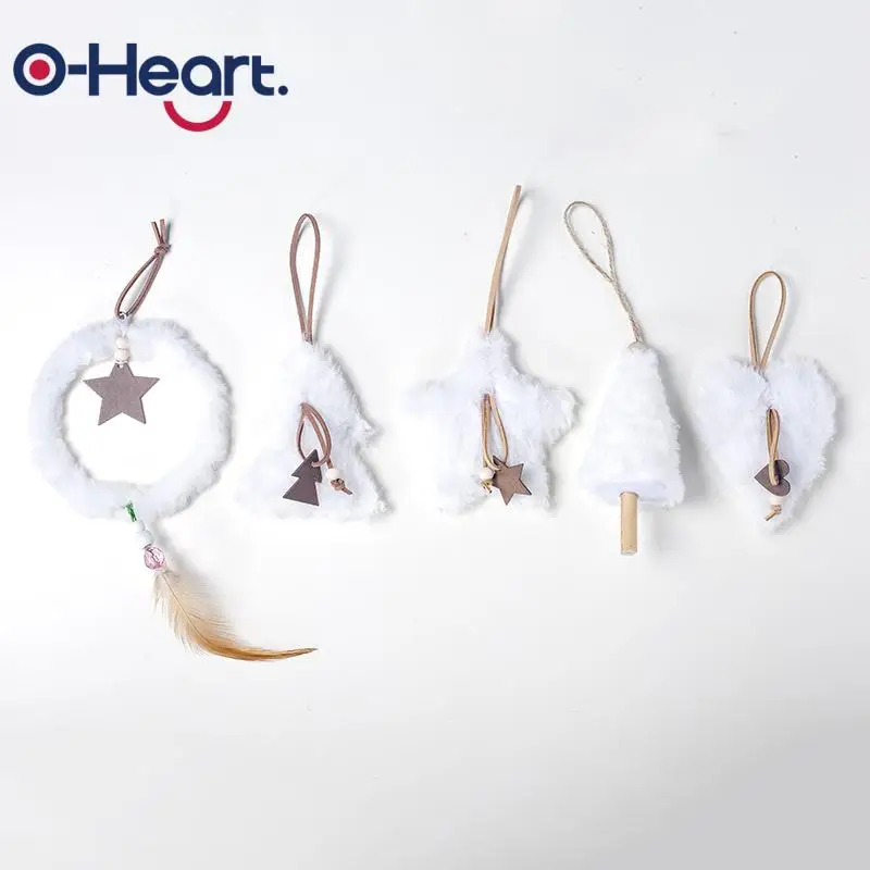 OHeart 5 шт. INS плюшевая подвеска Рождественская елка орнамент девочка праздник подарок Белое Сердце Звезда перо Рождественское украшение для дома