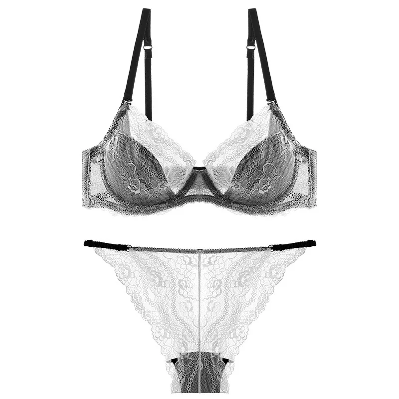 

Lace Sexy Underwear Lingerie Set Push Up Bra and Panty Sets Bow Comfortable Brassiere Adjustable Deep V Transparent Bras