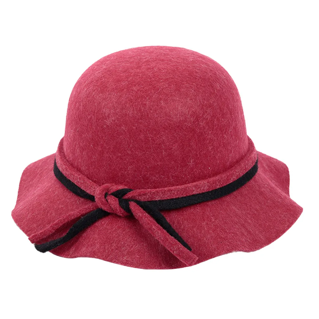 Red Новые шляпы женские фетровые шерстяные шляпы для девочек осень-зима купольная Кепка Женская британская Серая шерстяная верхняя шляпа Зимняя Модная элегантная шляпа регулировки - Цвет: Red