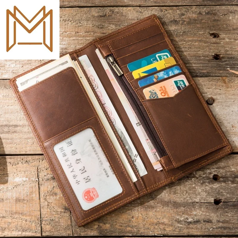 

2020 Man Crazy Horsehide Long Mobile Phone Wallet Genuine Leather Literature Manual Wallet