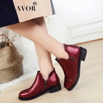 

ZALAVOR New women's Ankle Round Toe Solid Zip Square Heels Shoes Woman Autumn Casual Boots Plus Size 32-48