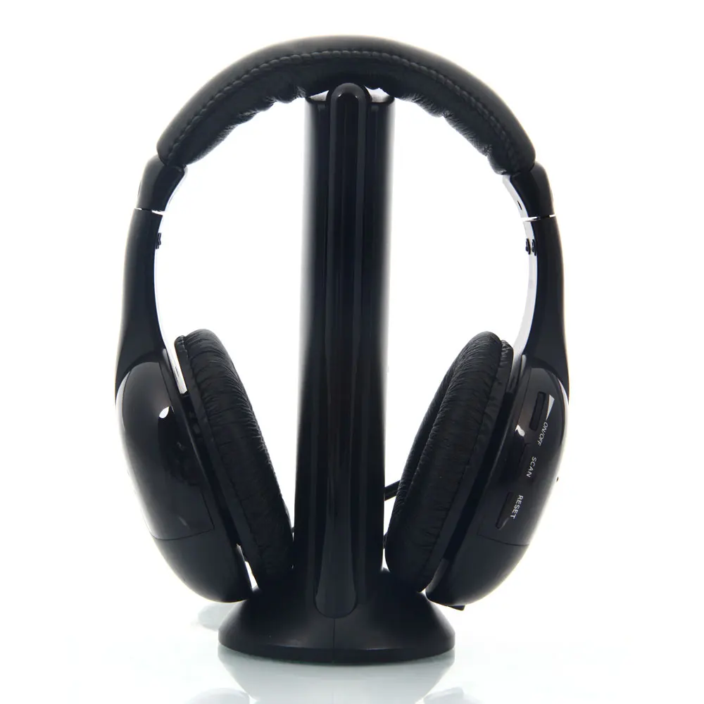 5 in 1 Wireless Headphones for MP3 PC TV Wired Stereo Sport Earphones Black