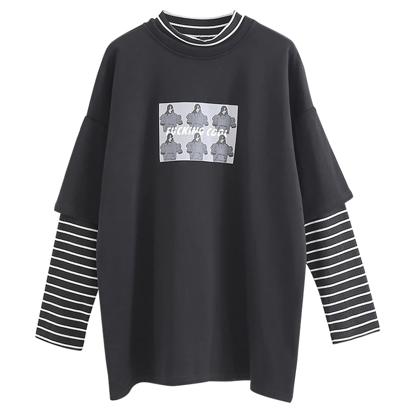 Oversized T-shirt y2k Printed Tshirt Harajuku Women's T Shirts aFake two utunno Tee Streetwear Tops Female T-shirts Clothes | Женская