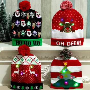 

Christmas Hats Beanie Sweater Christmas Santa Hat Light Up Knitted Hat for Kid Adult For Christmas Party Designs LED 4Colors