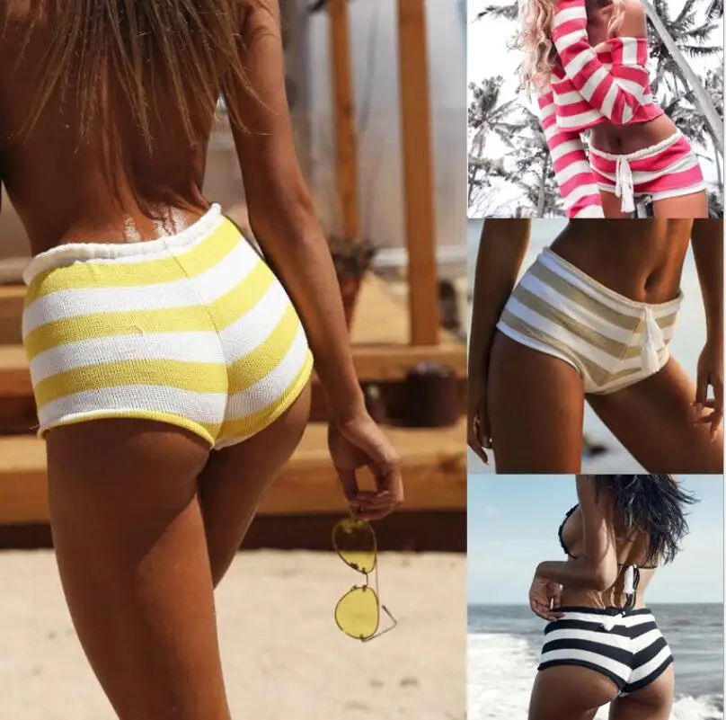 Новые женские рукоделие, вязание, вязание крючком полосатые шорты пляжные Сексуальные Цветочные Широкие шорты женские летние праздничные однотонные тонкие трусы
