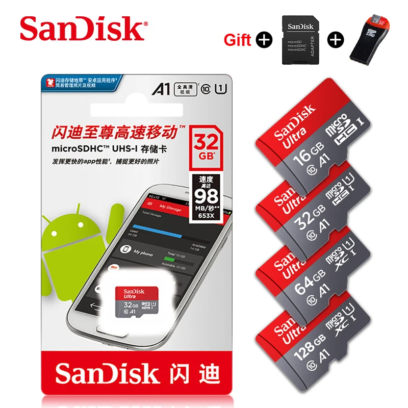 Sandisk Micro SD карта класс 10 TF карта 16 гб 32 гб 64 гб 128 гб карта памяти A1 MicroSDHC флэш-карта бесплатный адаптер