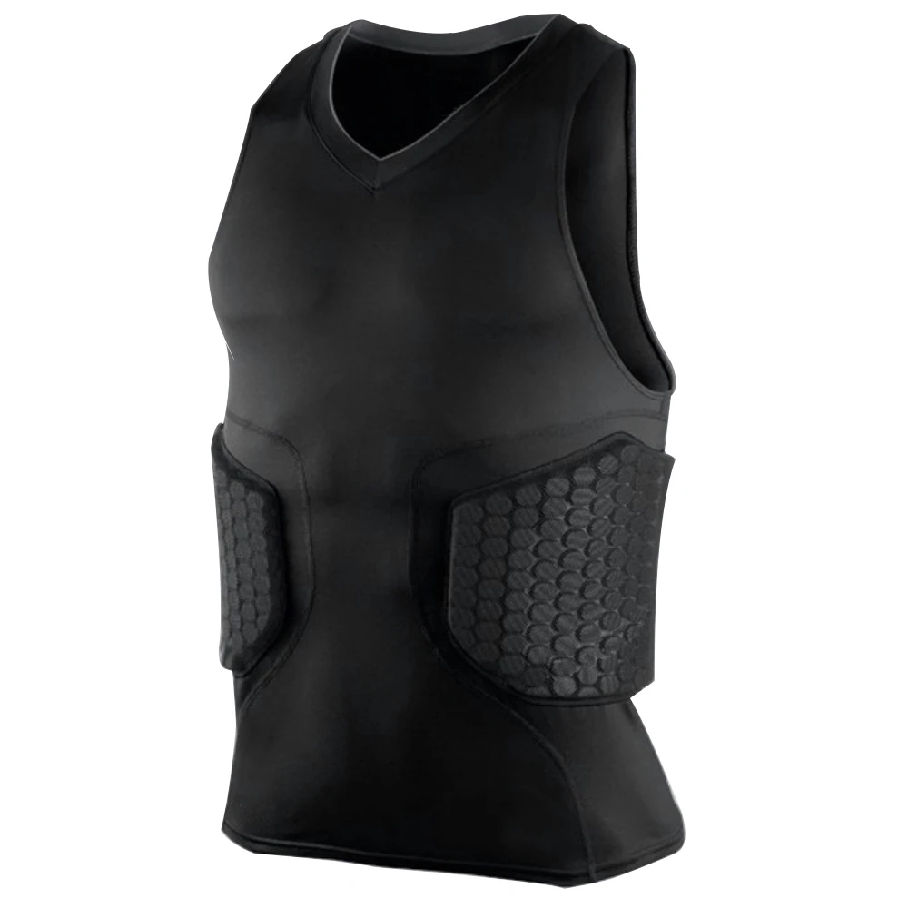 Men's Rib Protector Padded Vest Compression Shirt Training Vest with 3-Pad for Football Soccer Basketball Hockey Protective
