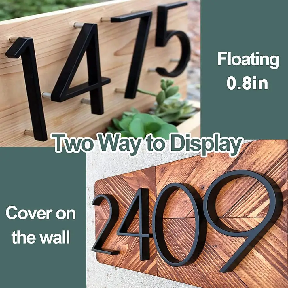 142mm Floating Exterior House Numbers Modern Number Signs on the Door Extra Large Black Apartment Address and Mailbox Plate #0-9 house number signs door signs house numbers number plate