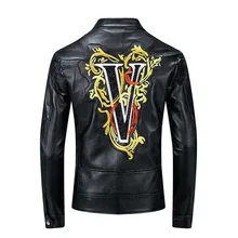 KIOVNO Мужские Модные Куртки из искусственной кожи, Мотоциклетные Куртки из искусственной кожи, тонкие куртки, верхняя одежда для мужчин с вышивкой сзади