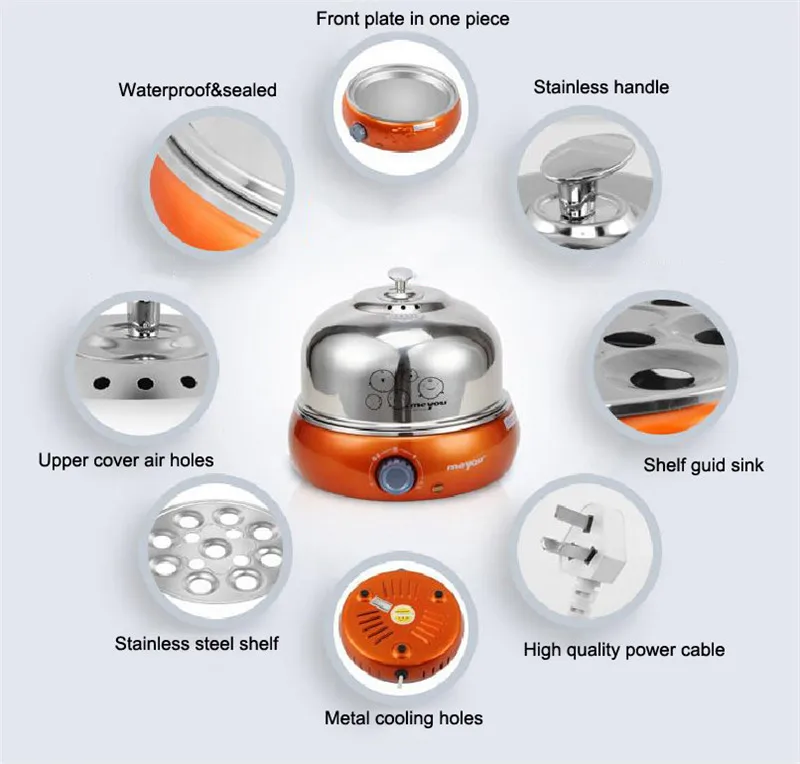 9 Eggs Full 304 Stainless Steel Electric Egg Cooker Steamer Big Capacity for Soft Medium Hard Boiled Poached Custard Bread