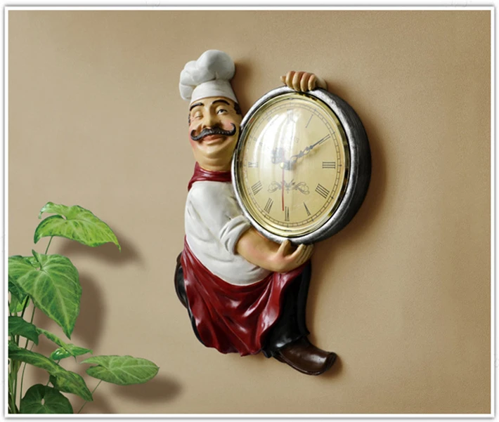 Resin Chef Cute Wall Clock Home Watch Bathroom Kitchen Clock vintage Wall Watches Home Decor Wall Clock Modern Design